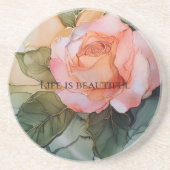 Dessous De Verre En Grès Rose de pêche romantique Fête des mariées florale (Devant)