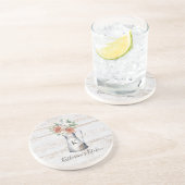 Dessous De Verre En Grès Rose en coton et eucalyptus à monogramme rustique (Côté)