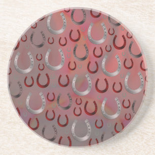 Dessous De Verre En Grès rose,fer à cheval, argent, motif gris, chance, mot