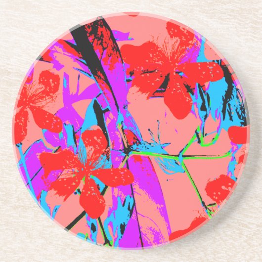 Dessous De Verre En Grès rose fleur rétro (Devant)