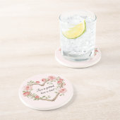 Dessous De Verre En Grès Rose Fleur Romantique Rouge Cœur Amour (Côté)