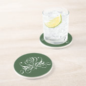 Dessous De Verre En Grès Rose fleuri blanc et vert (Côté)