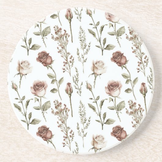 Dessous De Verre En Grès Rose Florale Rouge Rose (Devant)