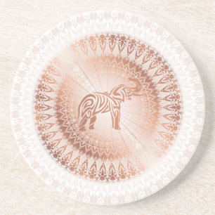Dessous De Verre En Grès Rose Gold Mandala Elephant