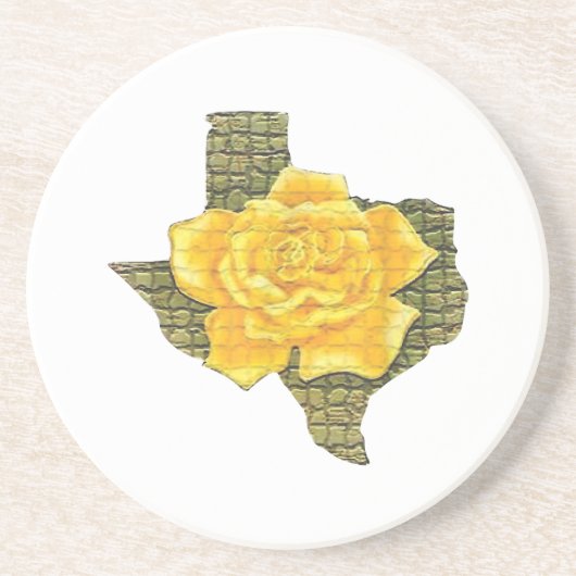 Dessous De Verre En Grès Rose Jaune Du Texas Motif Flower (Devant)