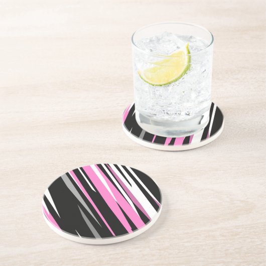 Dessous De Verre En Grès Rose Noir et Blanc Abstrait (Côté)