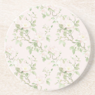 Dessous De Verre En Grès Rose Pâle Blanc Floral Romantique