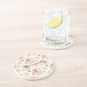Dessous De Verre En Grès Rose Pâle Or Floral (Côté)