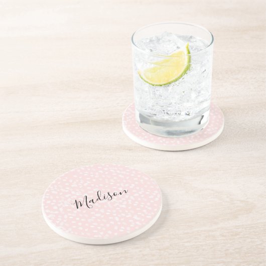 Dessous De Verre En Grès Rose Pâle Taches Blanches (Côté)