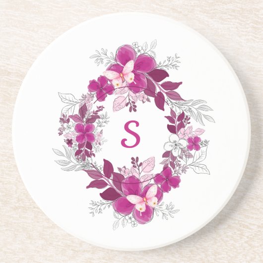 Dessous de verre en grès rose papillon floral (Devant)