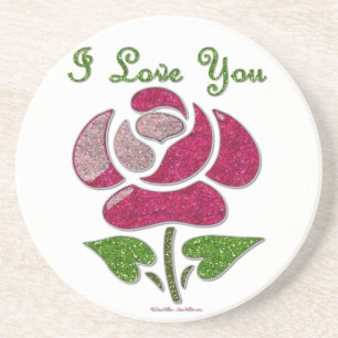Dessous De Verre En Grès Rose Pochoir Rose Je T'aime