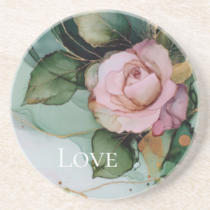 Dessous De Verre En Grès Rose romantique rose or floral amour
