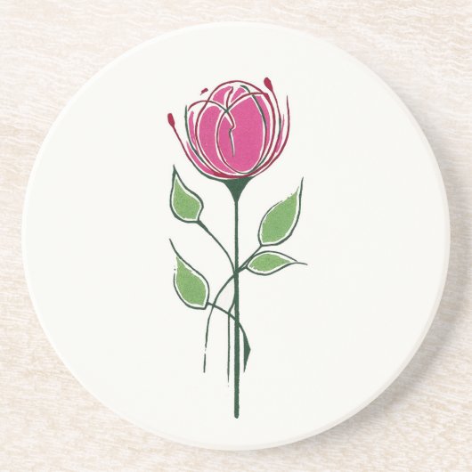 Dessous De Verre En Grès Rose rose simple de style Glasgow (Devant)