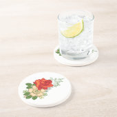 Dessous De Verre En Grès Rose rouge et marguerites (Côté)