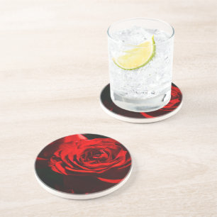 Dessous De Verre En Grès Rose rouge - photo près