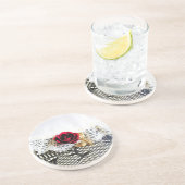Dessous De Verre En Grès Rose rouge romantique et dentelle blanche (Côté)