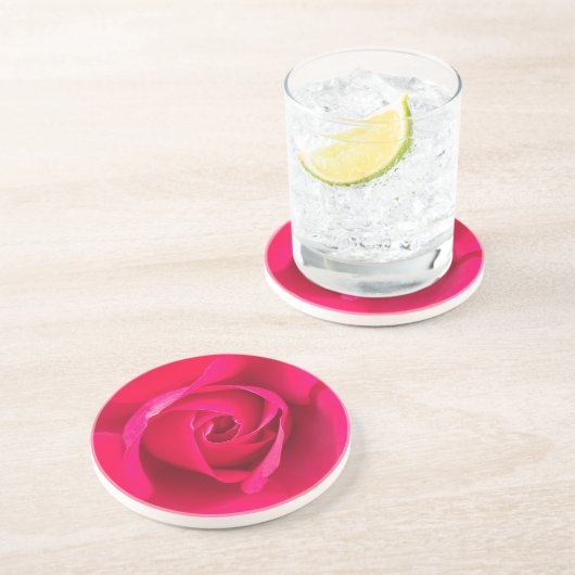Dessous De Verre En Grès Rose rouge romantique v2 (Côté)