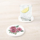 Dessous De Verre En Grès Rose rouge vert Rose Floral (Côté)