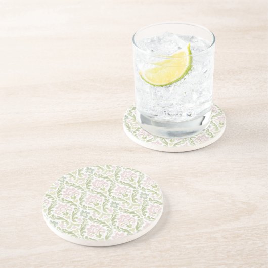 Dessous De Verre En Grès Rose Vert Abstrait (Côté)