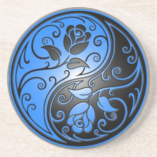 Dessous De Verre En Grès Roses, bleu et noir de Yin Yang
