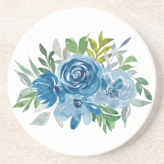 Dessous De Verre En Grès Roses d'aquarelle bleu clair (Devant)