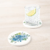 Dessous De Verre En Grès Roses d'aquarelle bleu clair (Côté)