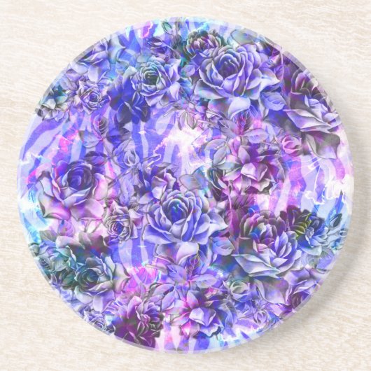 Dessous De Verre En Grès Roses d'aquarelle rose, violet et bleu (Devant)