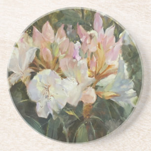 Dessous De Verre En Grès Roses et blancs Rhododendrons Roses et Bleus vert