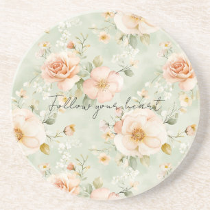 Dessous De Verre En Grès Roses Florales Romantiques Pêche Menthe