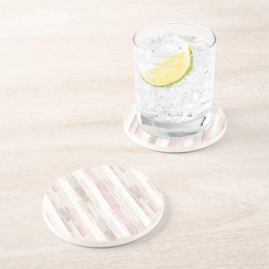Dessous De Verre En Grès Roses Gommées Crème Rayures (Côté)