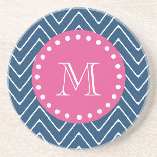 Dessous De Verre En Grès Roses indien, bleu marine Chevron votre