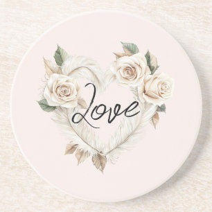 Dessous De Verre En Grès Roses Roses Fuschia Plumes Cœur Amour