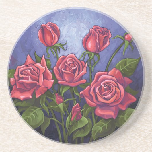 Dessous De Verre En Grès Roses rouges (Devant)