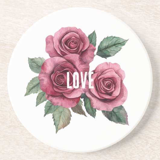 Dessous De Verre En Grès Roses rouges blanches Amour floral (Devant)