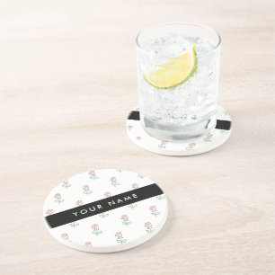 Dessous De Verre En Grès Roses Rouges, Motif De Roses, Votre Nom