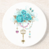 Dessous De Verre En Grès Roses turquoise avec touches (Devant)