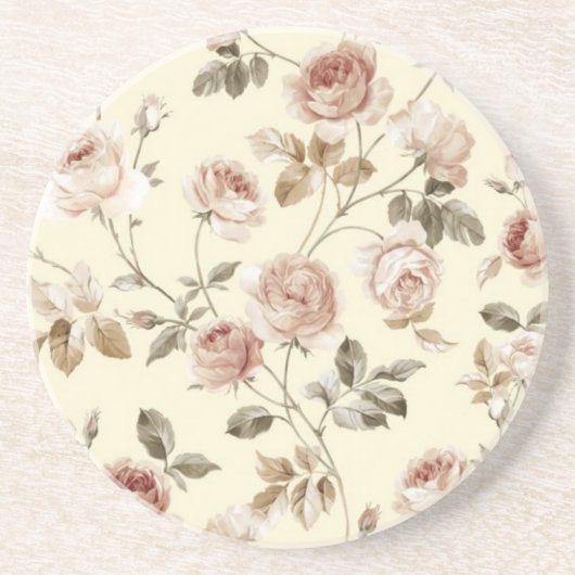 Dessous De Verre En Grès Roses vintages mignons (Devant)