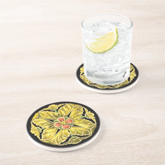 Dessous De Verre En Grès Rosette architecturale antique n° 3 (Côté)