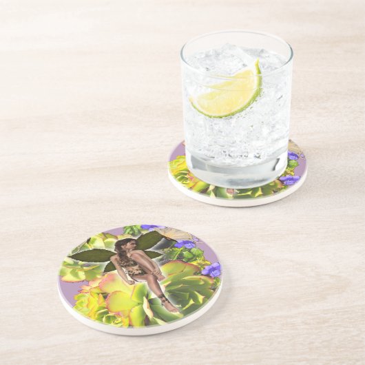 Dessous De Verre En Grès Rosette Succulent visiteurs (Côté)