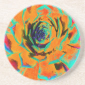 Dessous De Verre En Grès Rosette Succulente Aquamarine et Orange (Devant)