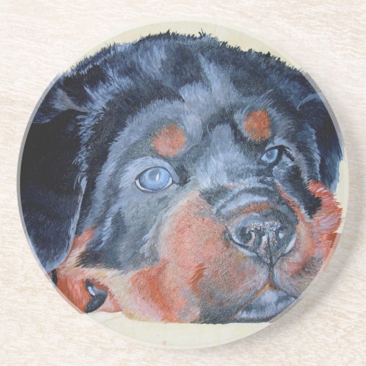 Dessous De Verre En Grès Rottweiler Chiot Artistique Portrait pour Animaux (Devant)