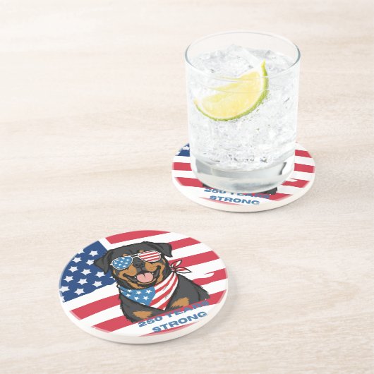 Dessous De Verre En Grès Rottweiler patriotique  (Côté)
