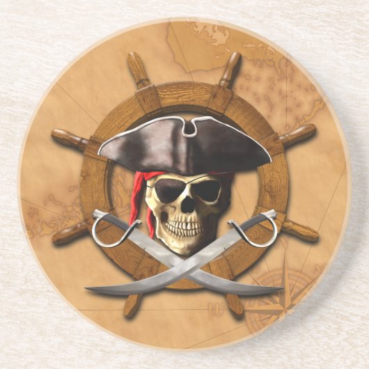 Dessous De Verre En Grès Roue de pirate de jolly roger (Devant)