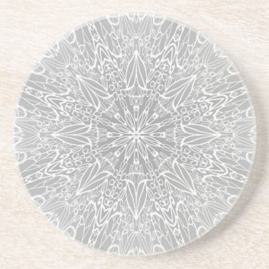 Dessous De Verre En Grès Roue étoile géométrique blanche grise (Devant)