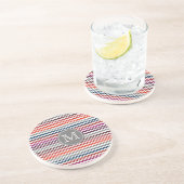 Dessous De Verre En Grès Rouge blanc gris Chevron Zigzag Monogramme (Côté)