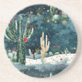 Dessous De Verre En Grès Rouge Bleu Vert Noël Cactus Occidental (Devant)