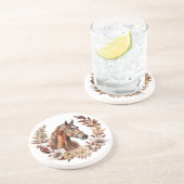 Dessous De Verre En Grès Rouge Brown Sorrel Horse Automne Wreath (Côté)