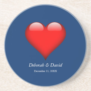 Dessous De Verre En Grès Rouge Coeur bleu Moderne minimaliste Mariage