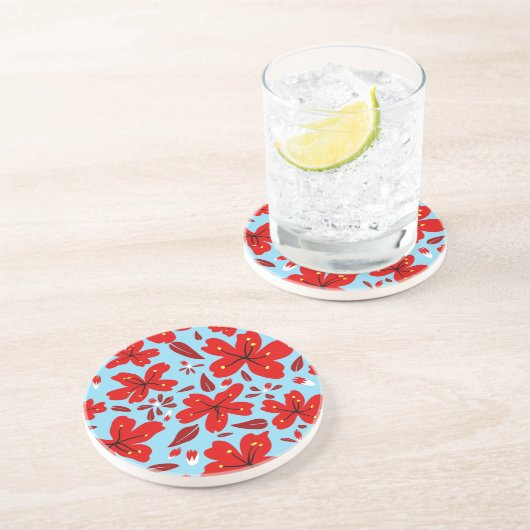 Dessous De Verre En Grès Rouge floral (Côté)
