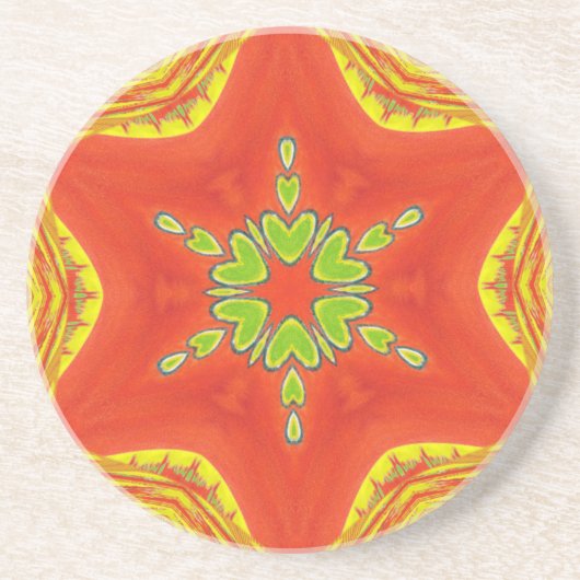 Dessous De Verre En Grès Rouge or vert Mandala Art Imprimer (Devant)
